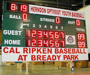 7 Inning Baseball Scoreboard With 9" Tall Displays And Clock